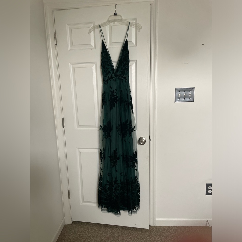 Dark green lace prom dress